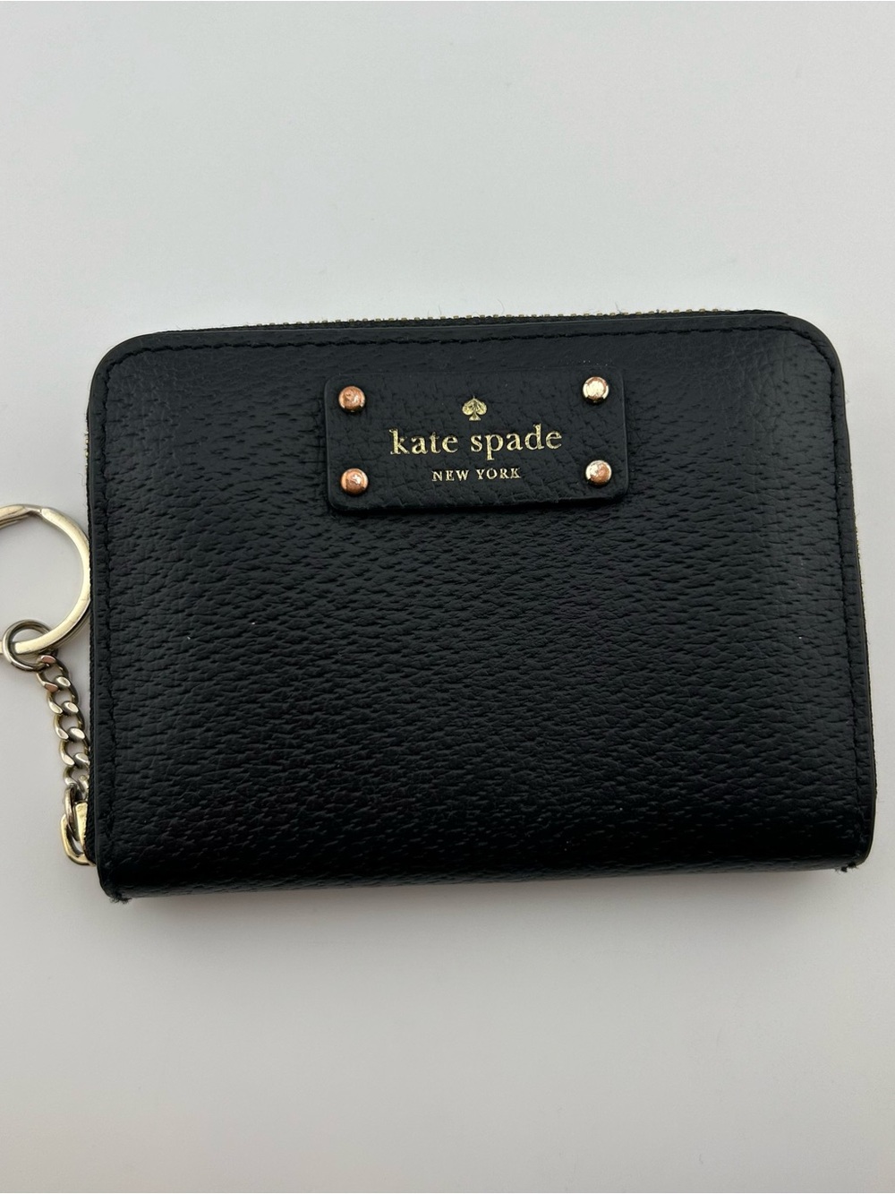 Kate Spade New York Black Pebbled Leather Zip Around Card Holder Coin Wallet